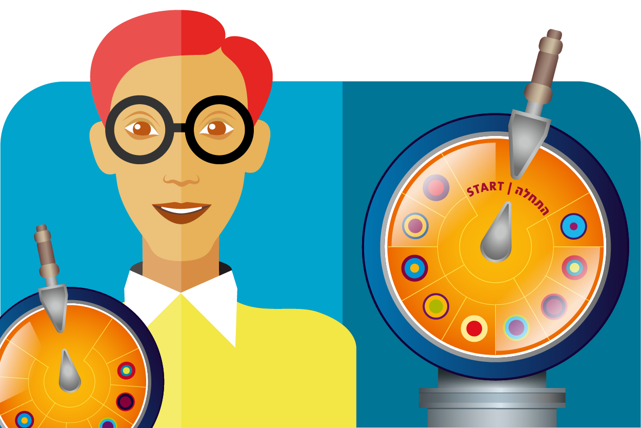 Eine Comicfigur hält etwas in der Hand, das aussieht wie ein Kompass